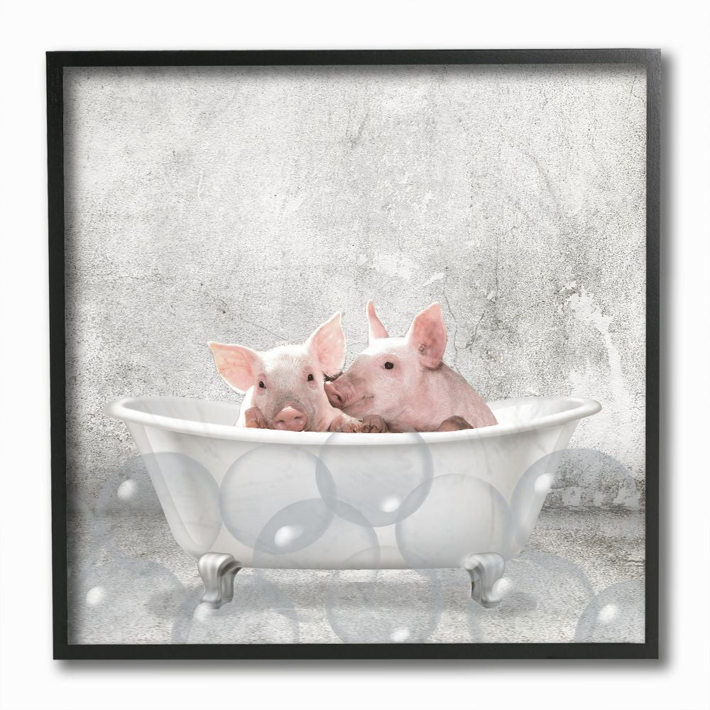 Stupell Industries Baby Piglets Bath Time Cute Animal Design Graphic Art Black Framed Art Print Wall Art, 12x12, by Kim Allen