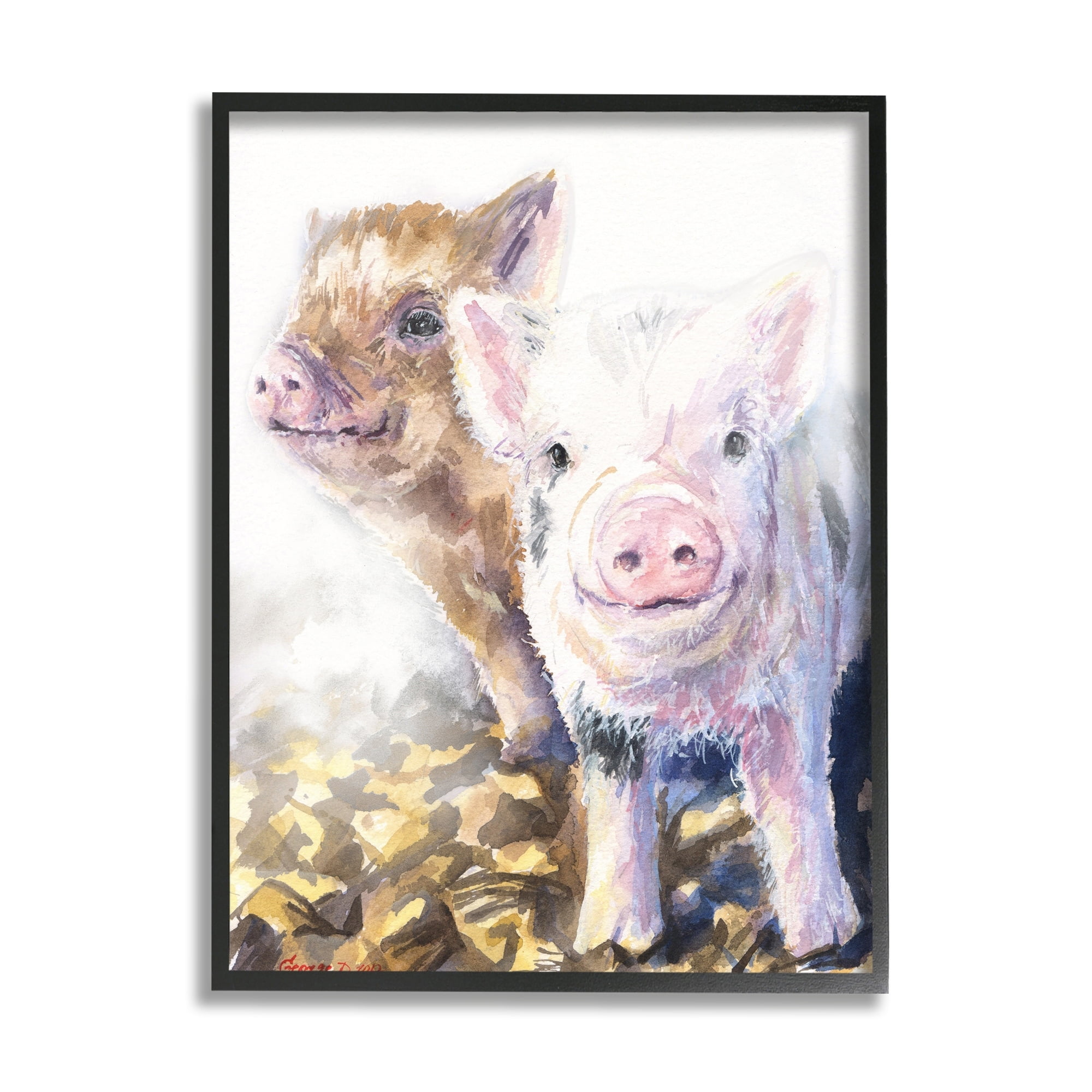 Stupell Industries Baby Piglets Smiling Adorable Farm Animals Black Framed, 11 x 14, Design by George Dyachenko