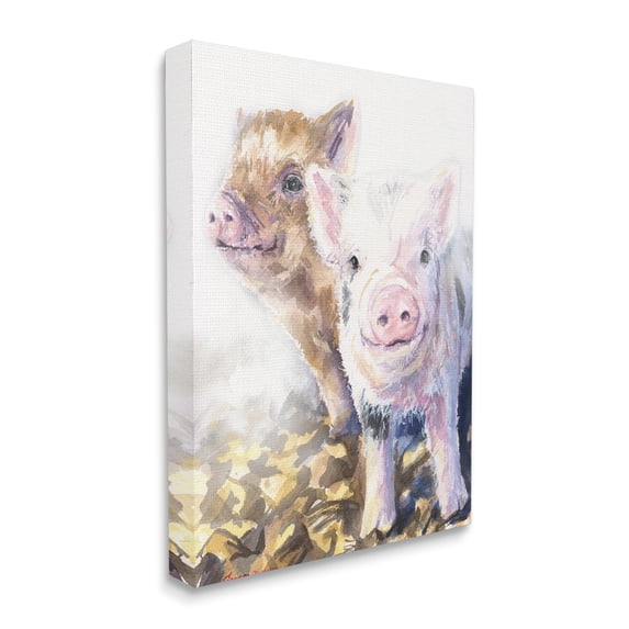 Stupell Industries Baby Piglets Smiling Adorable Farm Animals Canvas Wall Art, 24 x 30, Design by George Dyachenko