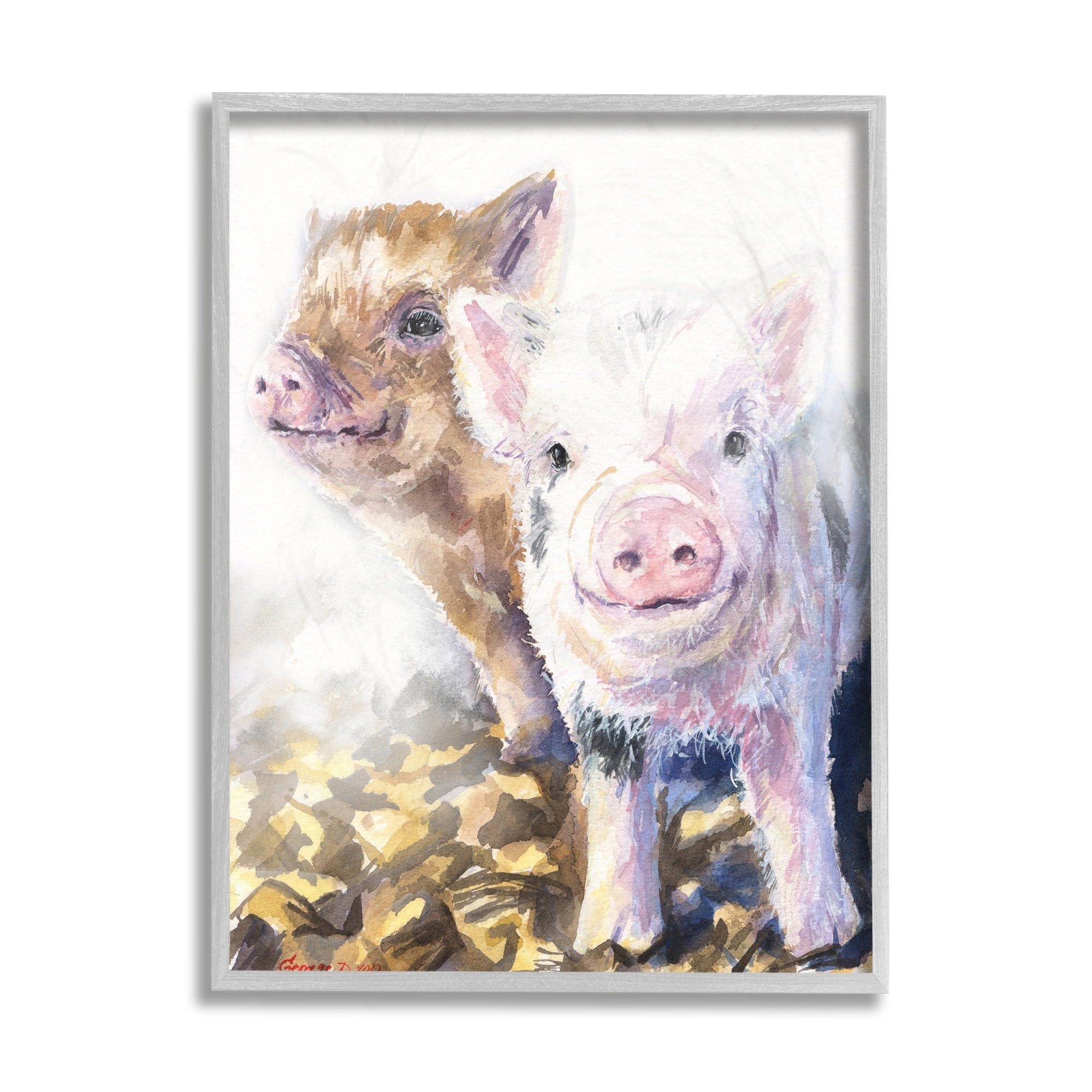 Stupell Industries Baby Piglets Smiling Adorable Farm Animals Grey Framed, 11 x 14, Design by George Dyachenko