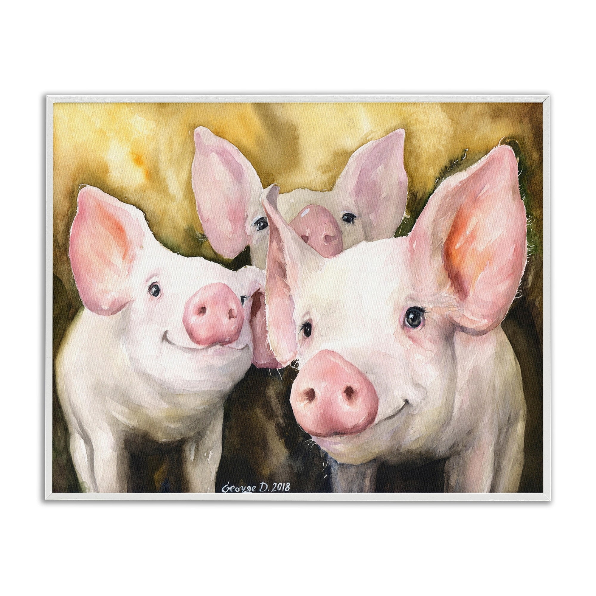 Stupell Industries Baby Pigs Animal Yellow Watercolor Painting, 24 x 30,Design by George Dyachenko