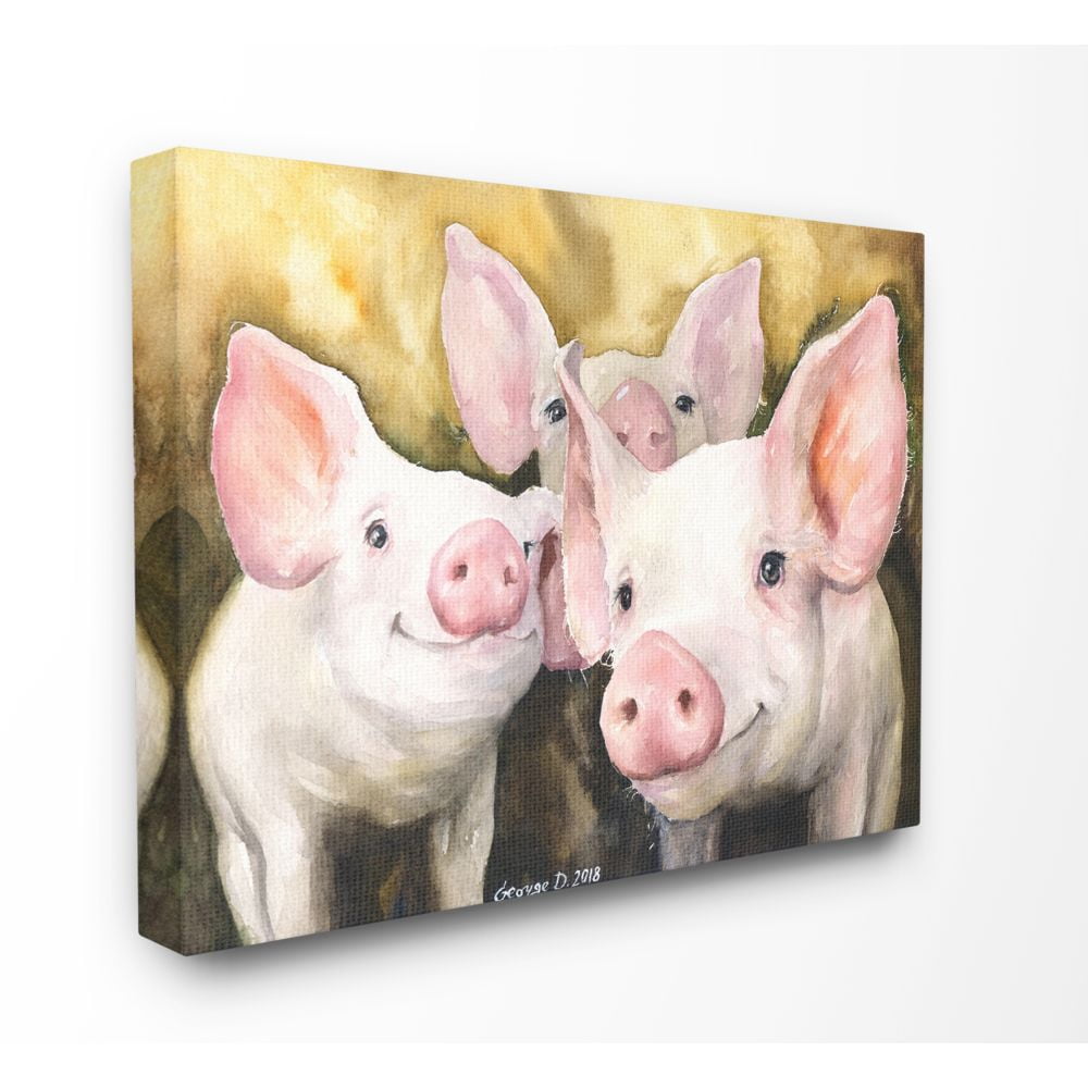 Stupell Industries Baby Pigs Animal Yellow Watercolor Painting Super Canvas Wall Art by George Dyachenko