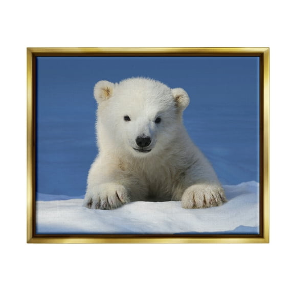 Stupell Industries Baby Polar Bear Peeking Animals & Insects Photography Gold Floater Framed Art Print Wall Art, 31 x 25