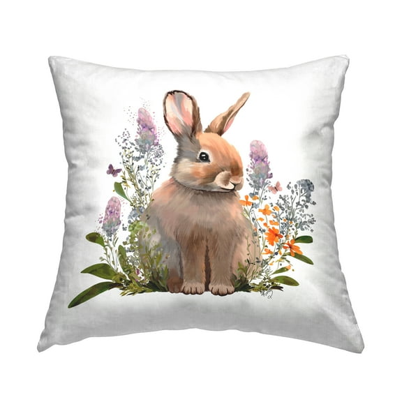 Stupell Industries Baby Rabbit with Herbs Decorative Printed Throw Pillow, 18 x 18