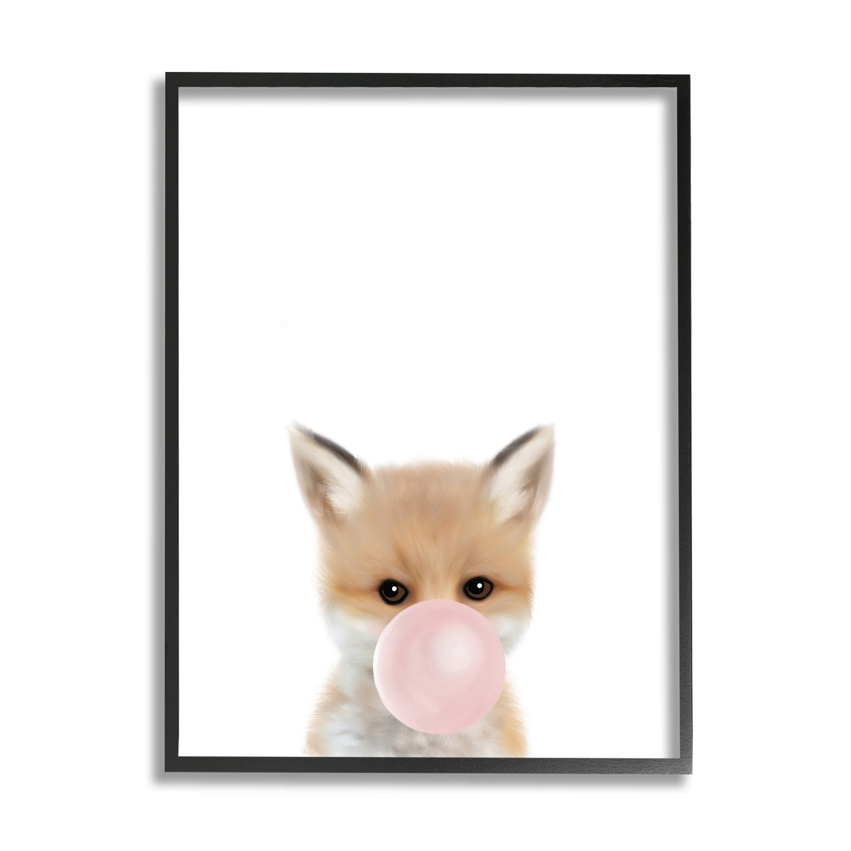 Stupell Industries Baby Red Fox with Pink Bubble Gum Woodland Animal Black Framed, 24 x 30, Design by Leah Straatsma