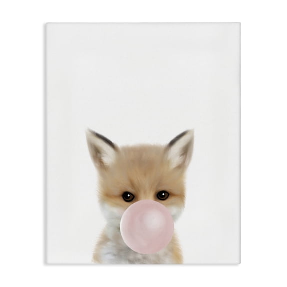 Stupell Industries Modern Baby Red Fox with Pink Bubble Gum Woodland Animal Canvas Art, 16 x 20, by Leah Straatsma