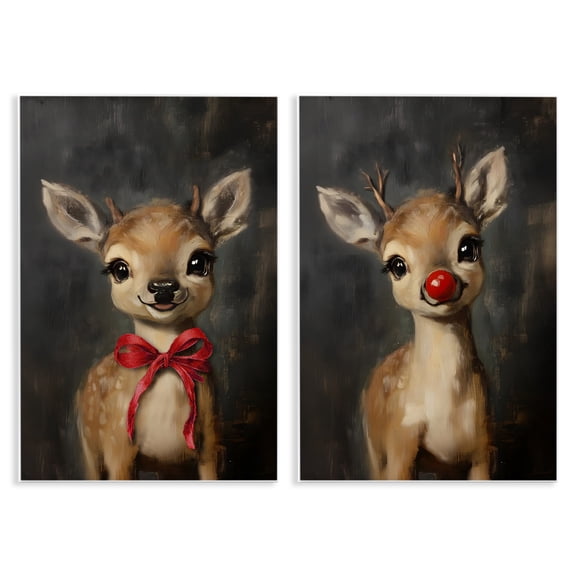 Stupell Industries Baby Reindeer Characters 2 Piece Wall Plaque Art Set design by Lettered and Lined, 15 x 10