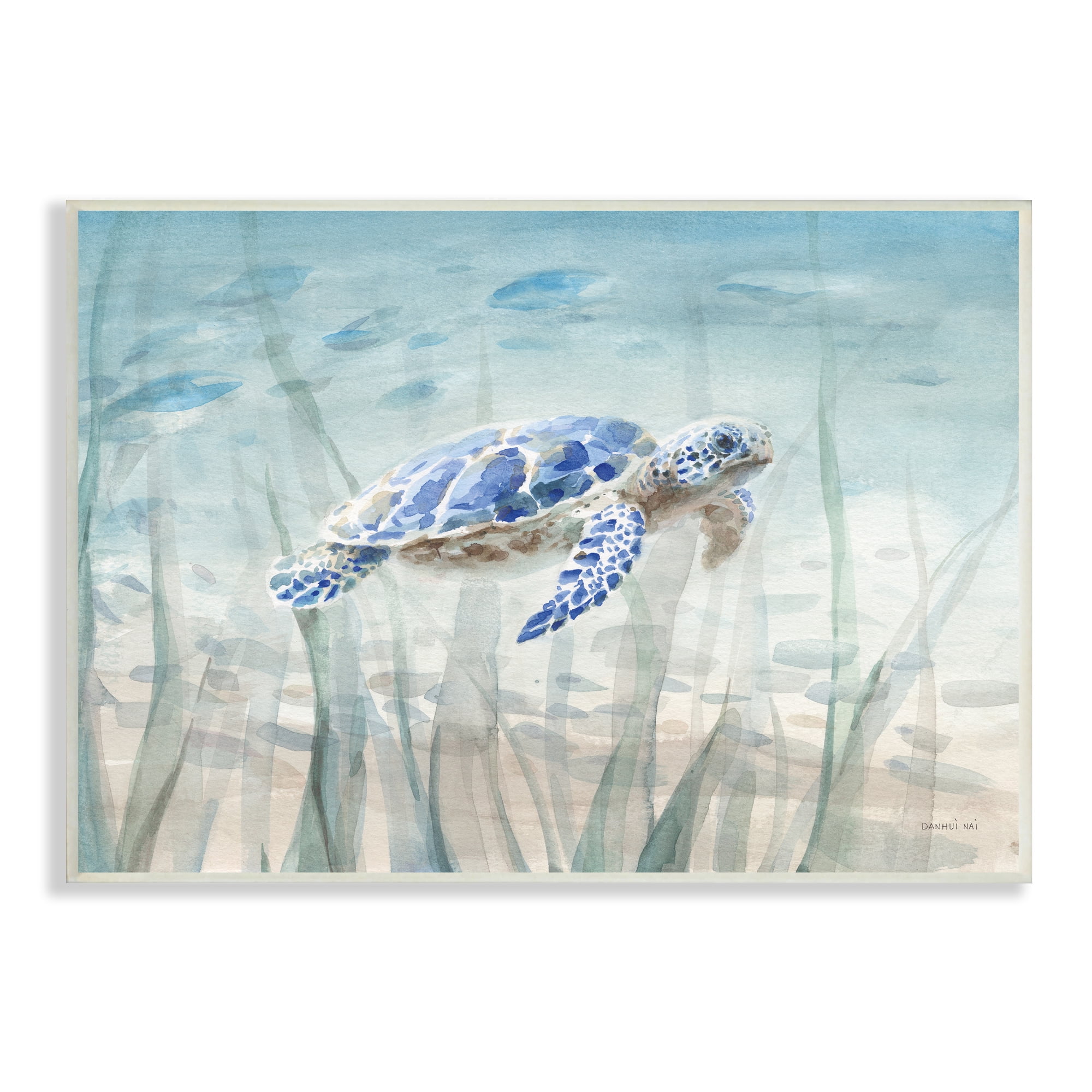 Stupell Industries Baby Sea Turtle Blue Speckled Aquatic Animal Ocean, 19 x 13, Design by Danhui Nai