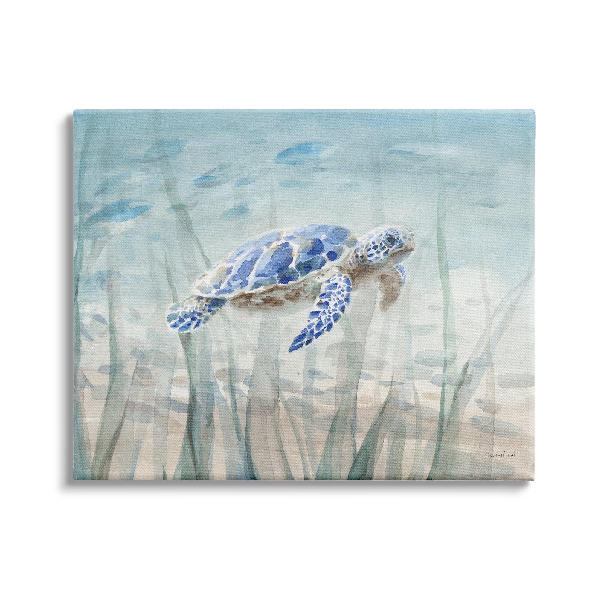 Stupell Industries Baby Sea Turtle Blue Speckled Aquatic Animal Ocean, 48 x 36, Design by Danhui Nai