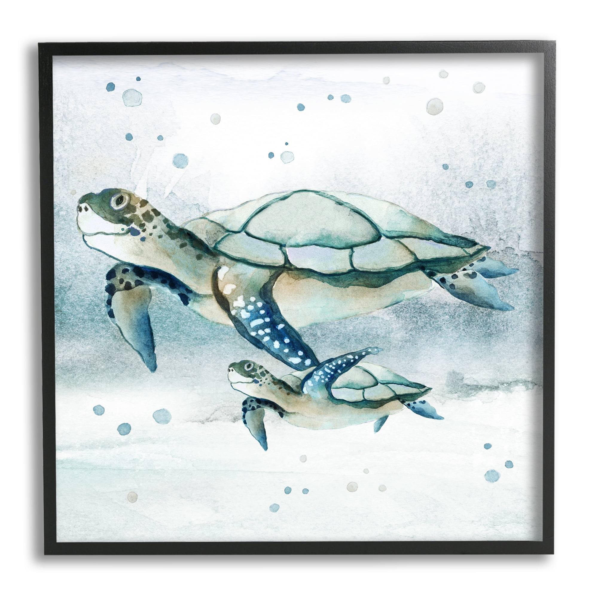 Stupell Industries Baby Sea Turtle Bubbles Animals & Insects Painting Black Framed Art Print Wall Art, 24 x 24