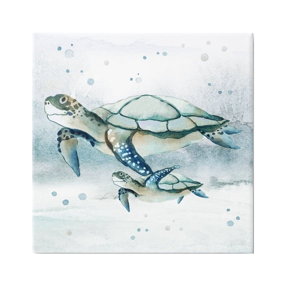 Stupell Industries Baby Sea Turtle Bubbles Animals & Insects Painting Gallery Wrapped Canvas Art Print Wall Art, 17 x 17