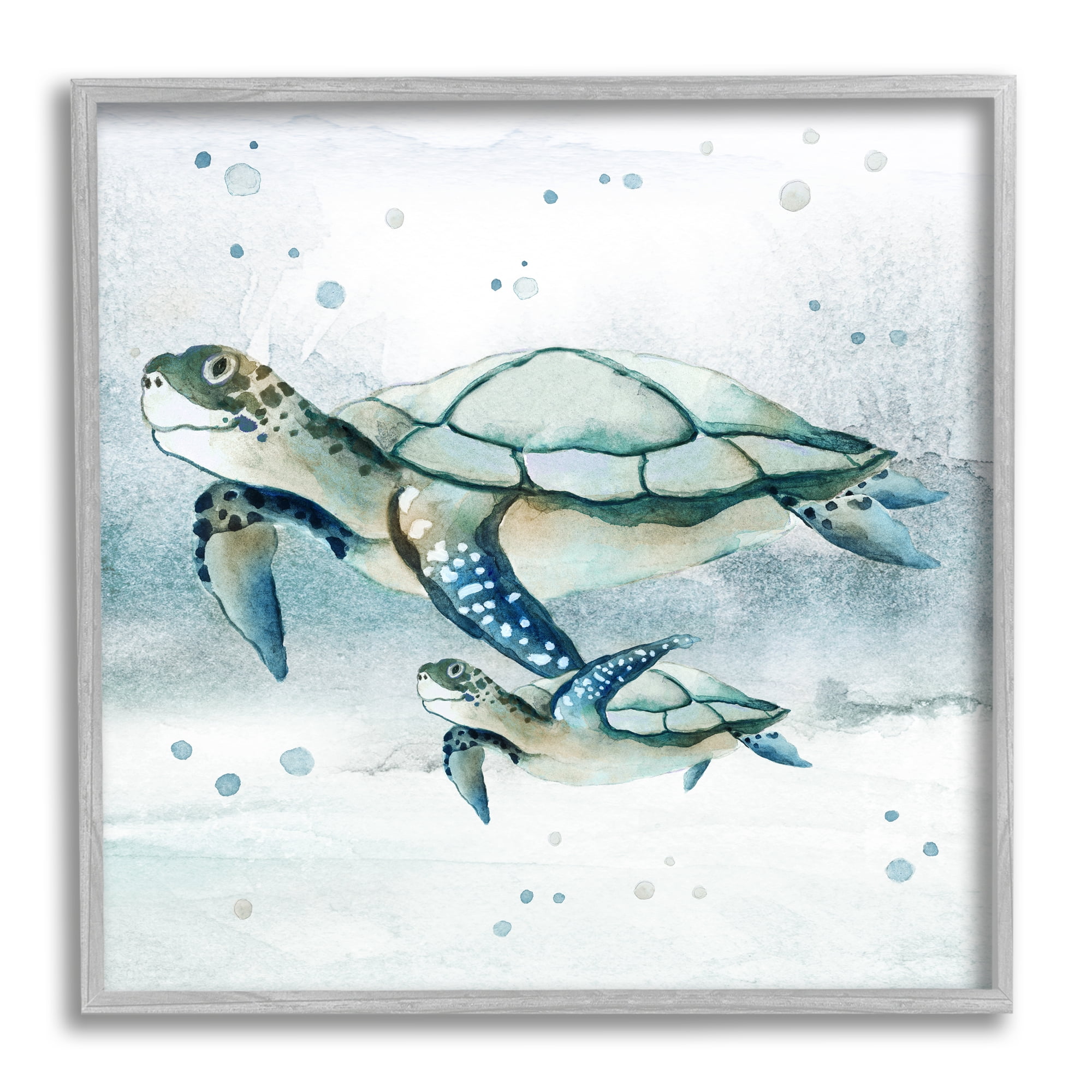 Stupell Industries Baby Sea Turtle Bubbles Animals & Insects Painting Gray Framed Art Print Wall Art, 12 x 12