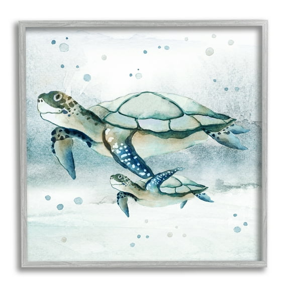 Stupell Industries Baby Sea Turtle Bubbles Animals & Insects Painting Gray Framed Art Print Wall Art, 17 x 17