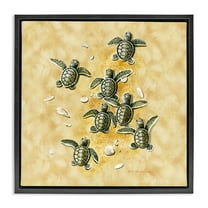 Stupell Industries Baby Sea Turtles Shore Animals Painting Black Floater Framed Canvas Art Print Wall Art, 18 x 18