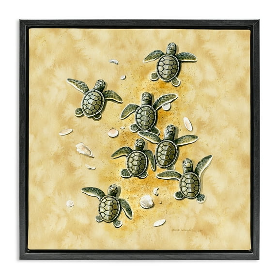 Stupell Industries Baby Sea Turtles Shore Animals Painting Black Floater Framed Canvas Art Print Wall Art, 18 x 18