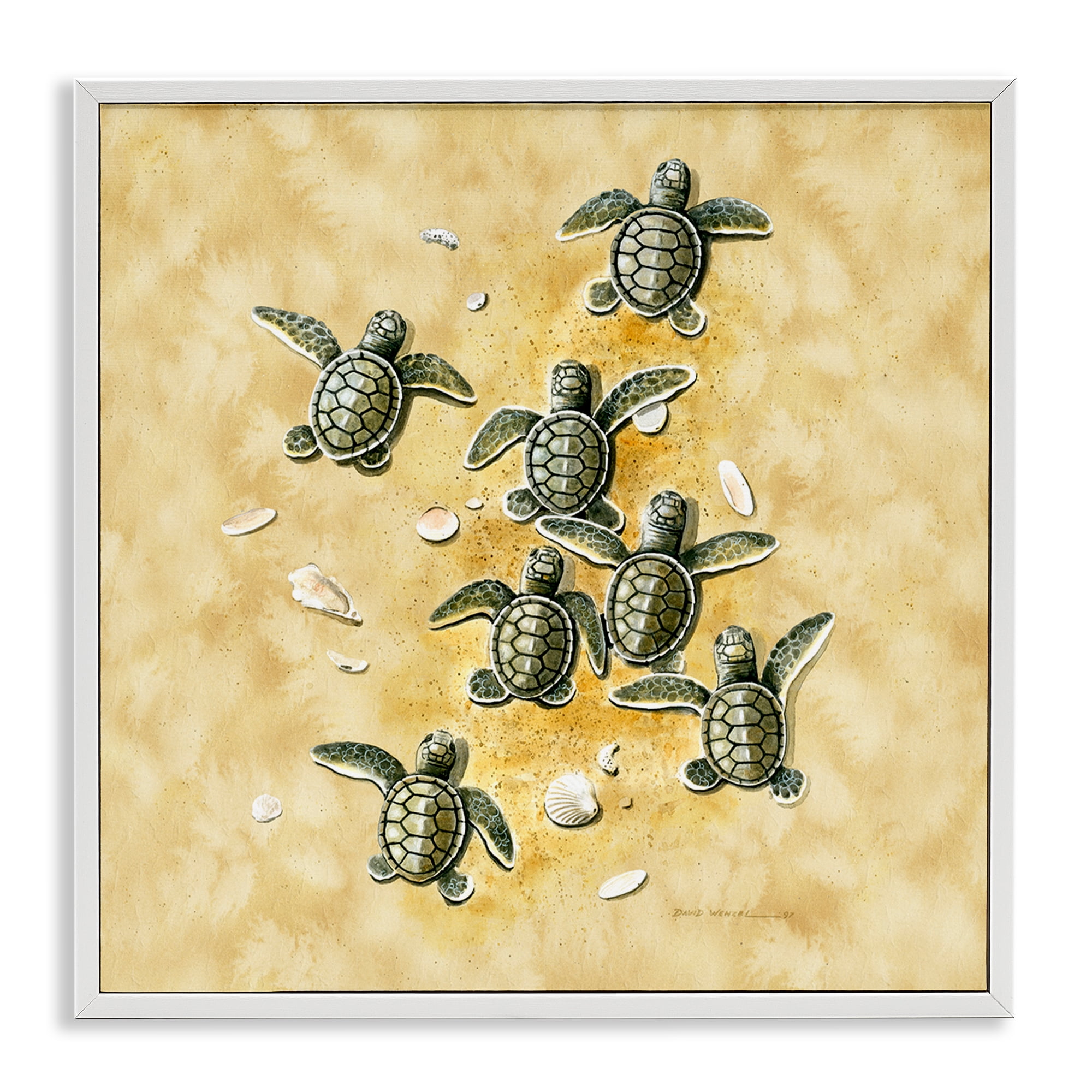 Stupell Industries Baby Sea Turtles Shore Animals Painting White Framed Art Print Wall Art, 12 x 12