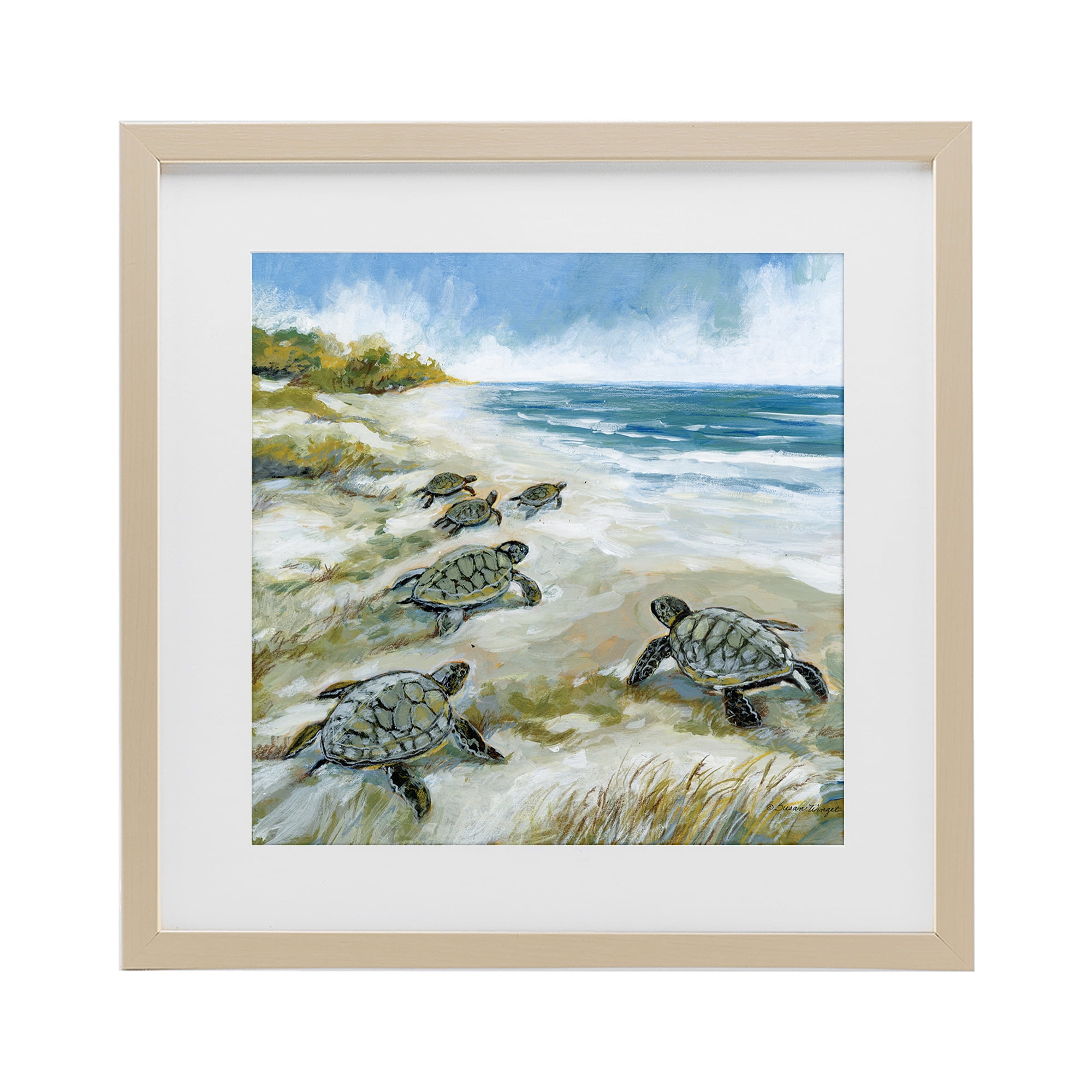 Stupell Industries Baby Sea Turtles on Beach Birch Framed Print Under Glass, design by Susan Winget