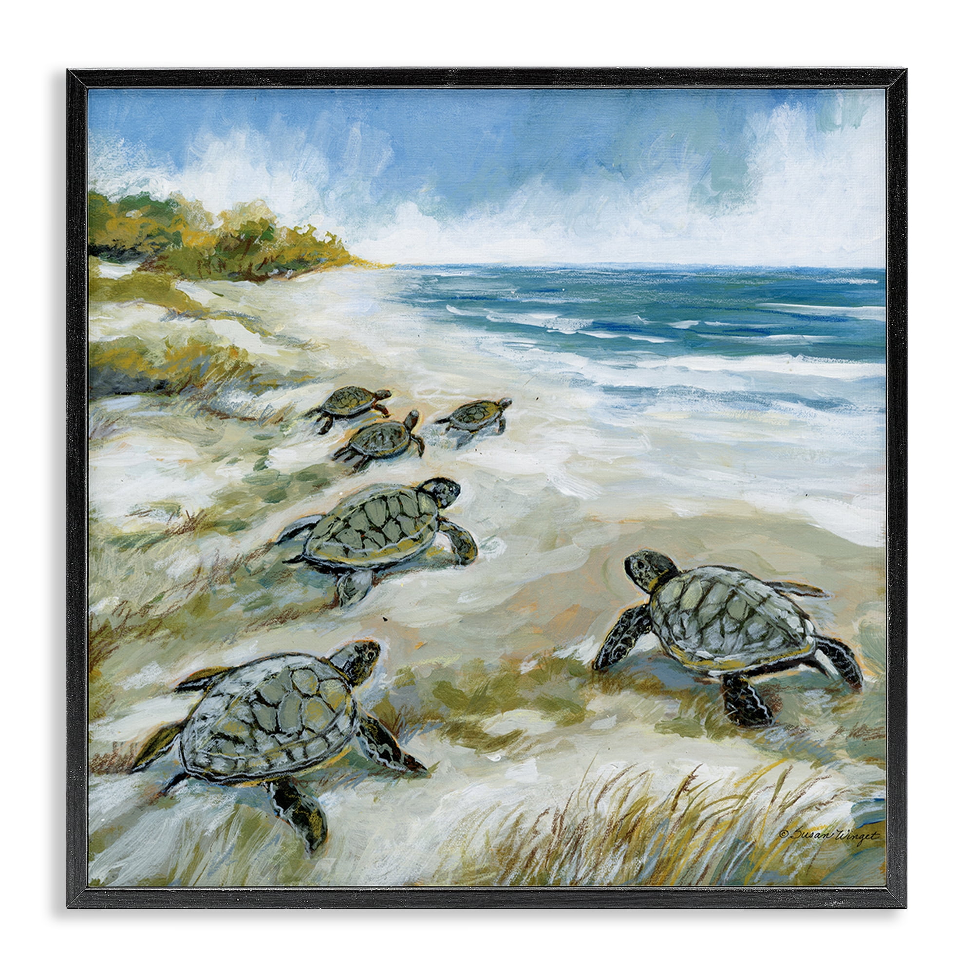 Stupell Industries Baby Sea Turtles on Beach Black Framed Giclee Art, design by Susan Winget