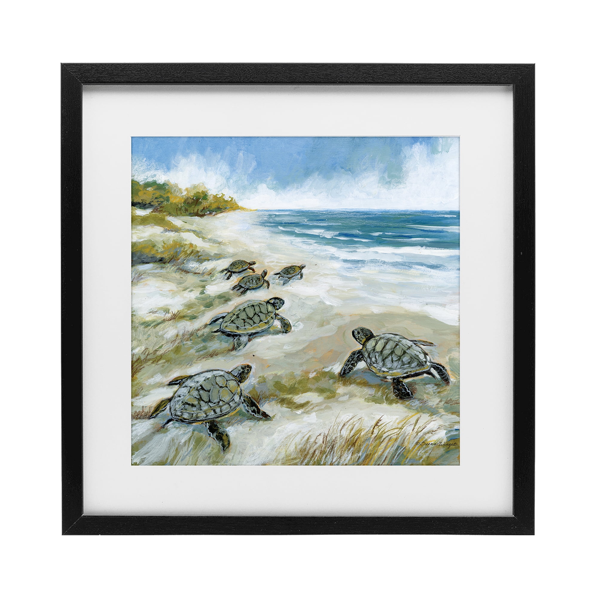 Stupell Industries Baby Sea Turtles on Beach Black Framed Print Under Glass, design by Susan Winget