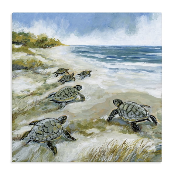 Stupell Industries Rustic Lodge Baby Sea Turtles on Beach Canvas Art, 17 x 17, by Susan Winget