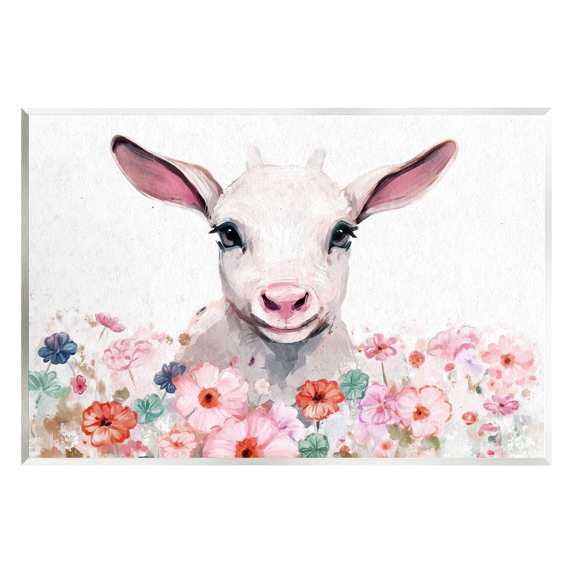 Stupell Industries Baby Sheep & Pink Flowers Animals & Insects Painting Unframed Art Print Wall Art, 19 x 13