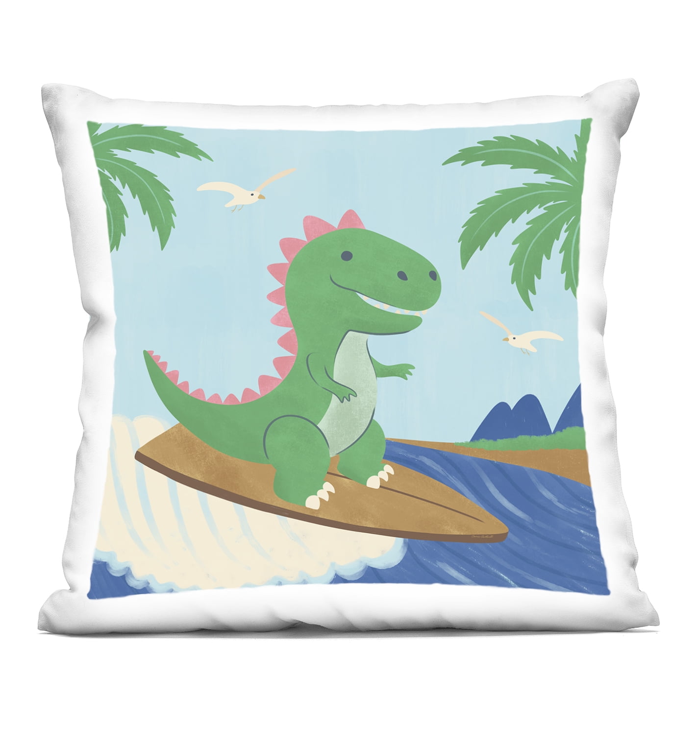 Stupell Industries Baby Surfing Dino 18" x 18" Animals Print Polyester Throw Pillow, Zip Closure 1 Count