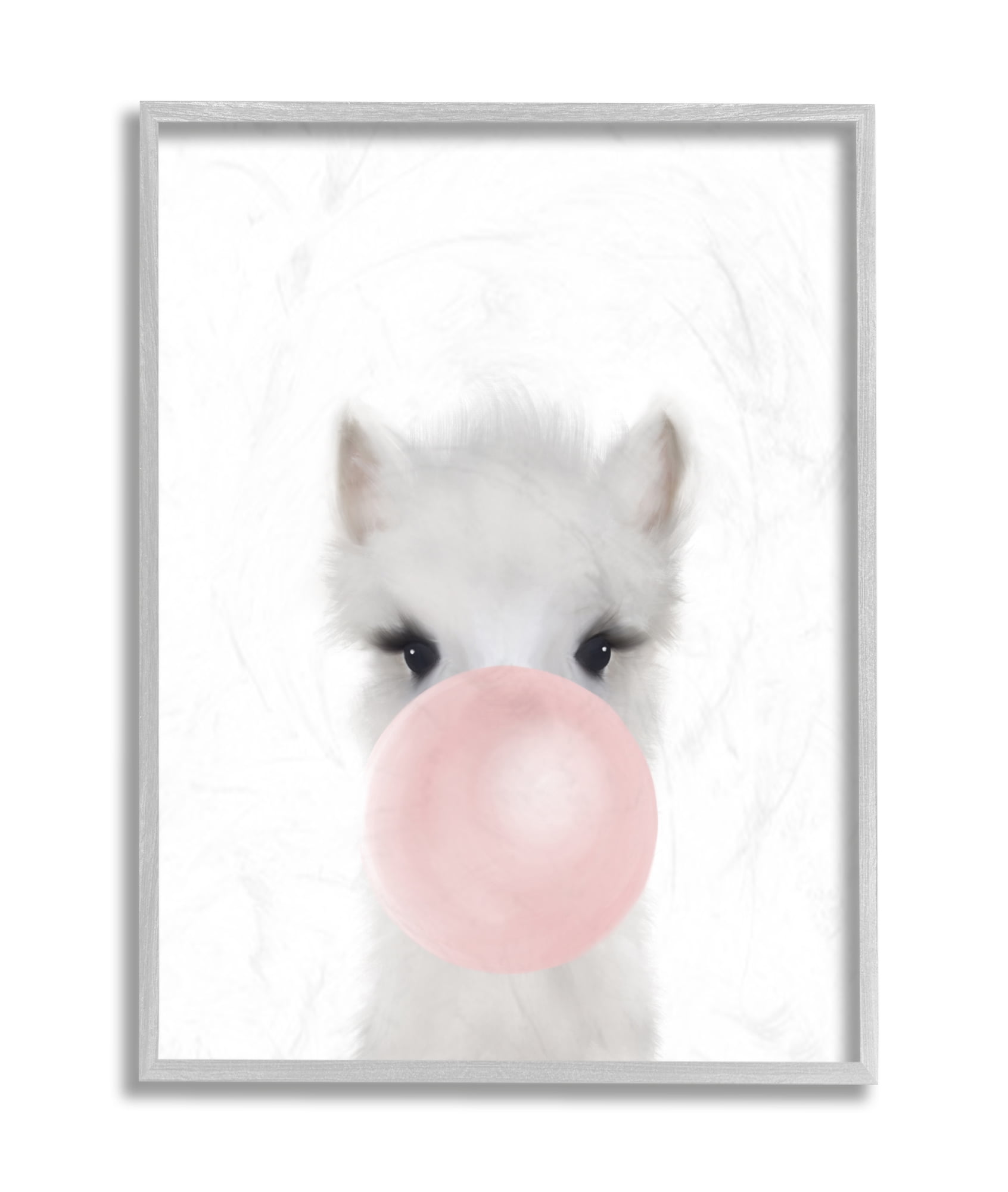 Stupell Industries Baby Woodland Alpaca with Pink Bubble Gum Grey Framed, 16 x 20, Design by Leah Straatsma