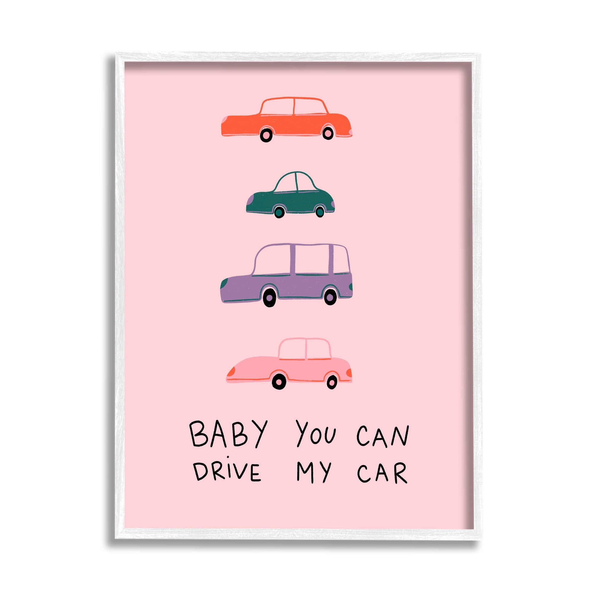 Stupell Industries Baby You Can Drive My Car Whimsical Song Lyrics Graphic Art White Framed Art Print Wall Art, Design by Dominika Godette