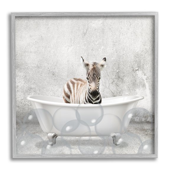 Stupell Industries Baby Zebra Bath Time Cute Animal Design, 12 x 12,Design by Kimberly Allen