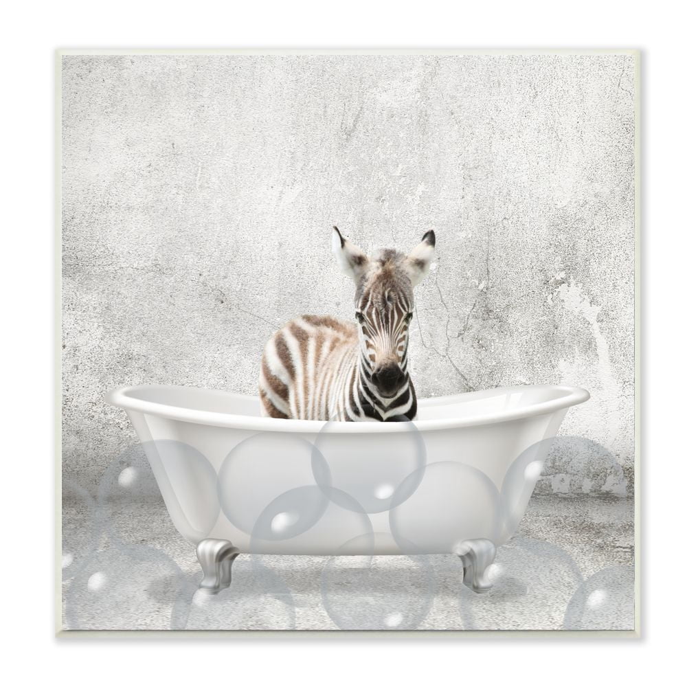 Stupell Industries Baby Zebra Bath Time Cute Animal Design Graphic Art Unframed Art Print Wall Art, 12x12, by Kim Allen