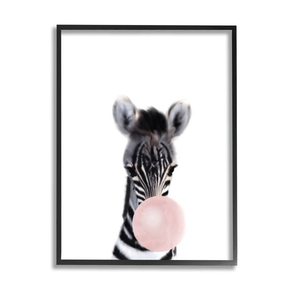 Stupell Industries Baby Zebra with Pink Bubble Gum Safari Animal Black Framed, 16 x 20, Design by Leah Straatsma
