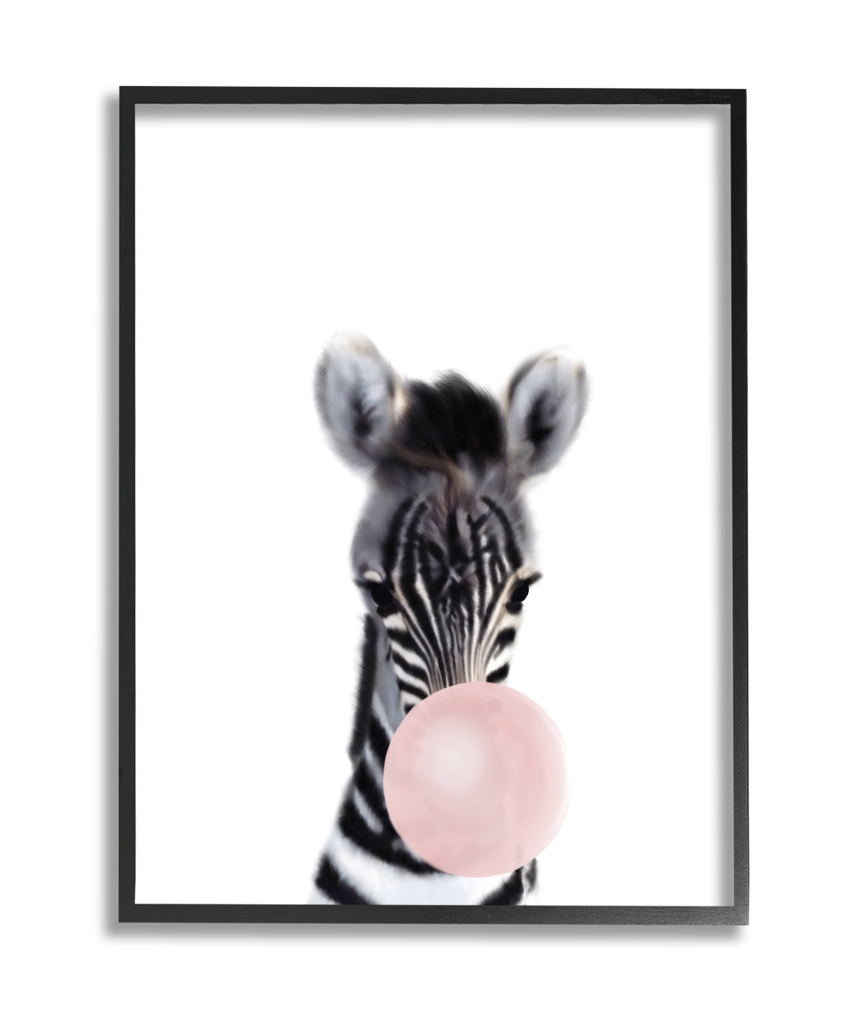 Stupell Industries Baby Zebra with Pink Bubble Gum Safari Animal Black Framed, 24 x 30, Design by Leah Straatsma