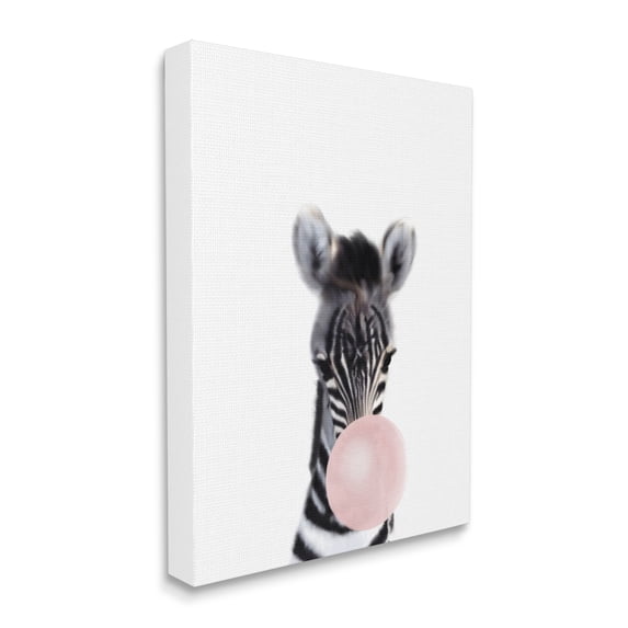 Stupell Industries Baby Zebra with Pink Bubble Gum Safari Animal Canvas Wall Art, 36 x 48, Design by Leah Straatsma