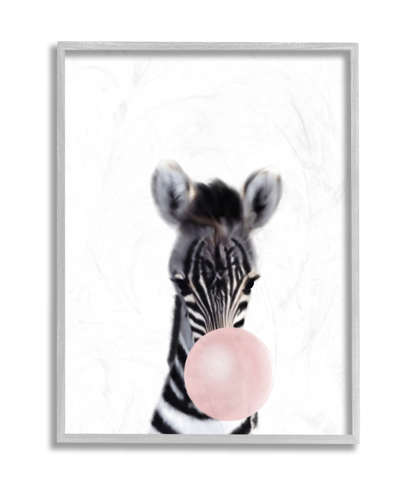 Stupell Industries Baby Zebra with Pink Bubble Gum Safari Animal Grey Framed, 11 x 14, Design by Leah Straatsma