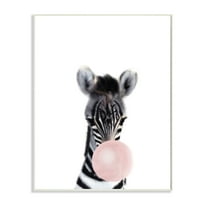Stupell Industries Baby Zebra with Pink Bubble Gum Safari Animal Wall Plaque, 10 x 15, Design by Leah Straatsma