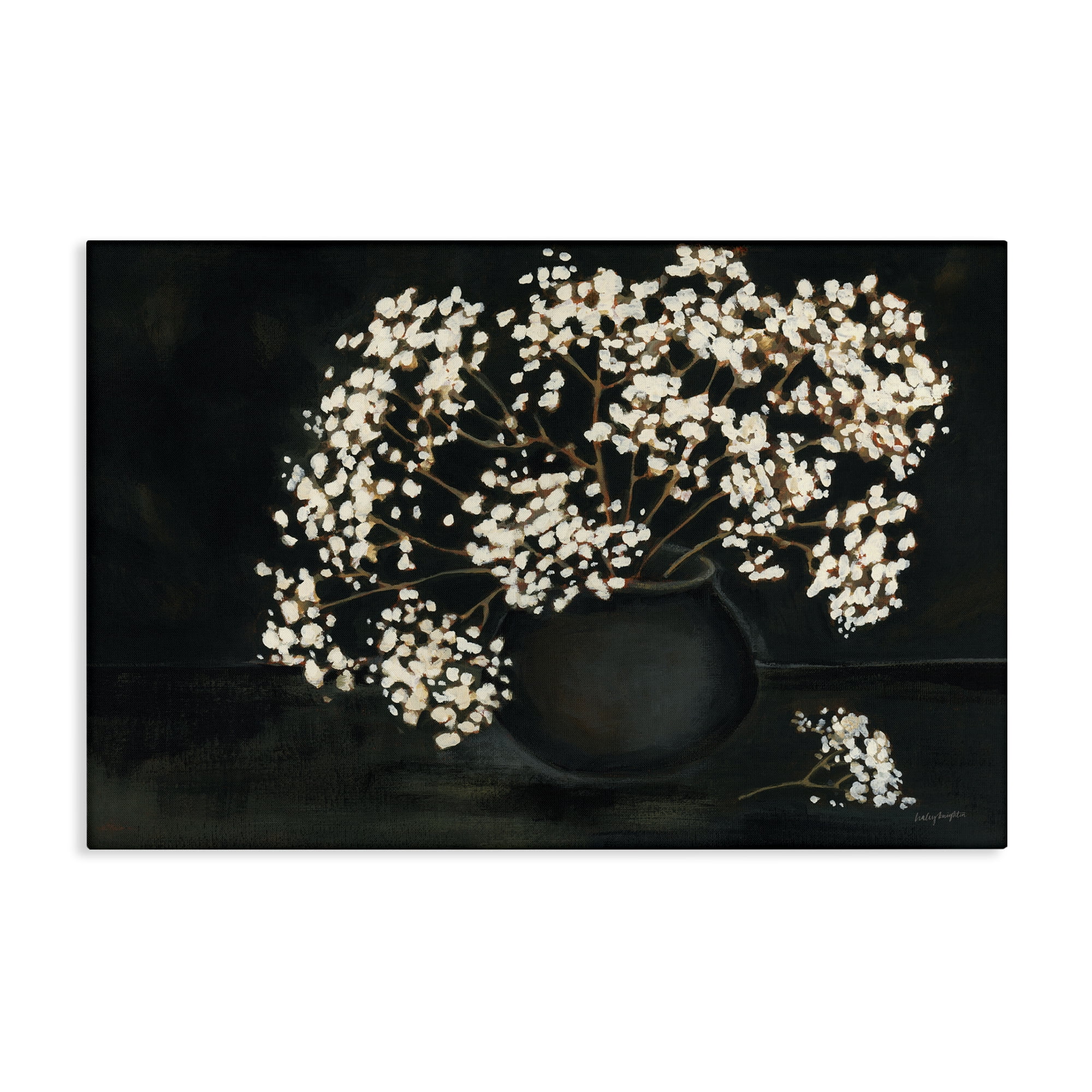 Stupell Industries Baby's Breath on Black Botanical & Floral Painting Gallery Wrapped Canvas Art Print Wall Art, 36 x 24