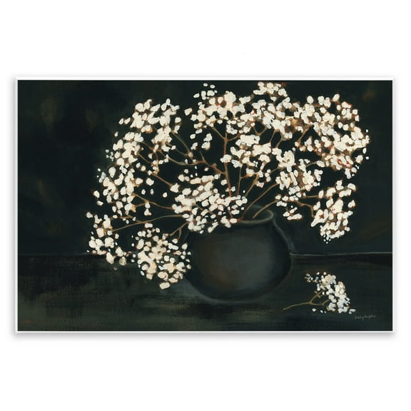 Stupell Industries Baby's Breath on Black Botanical & Floral Painting Unframed Art Print Wall Art, 15 x 10