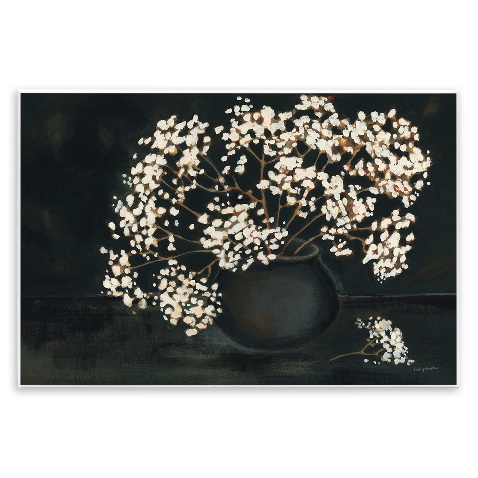 Stupell Industries Baby's Breath on Black Botanical & Floral Painting Unframed Art Print Wall Art, 19 x 13