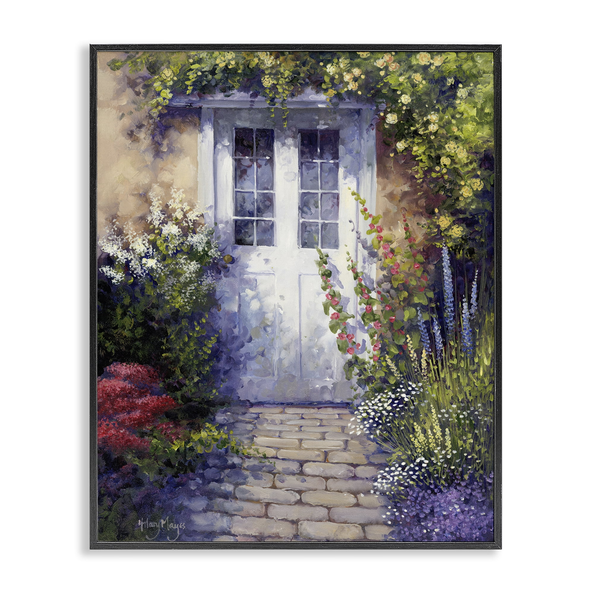 Stupell Industries Back Doorway Plants Buildings & Architecture Painting Black Framed Art Print Wall Art, 24 x 30
