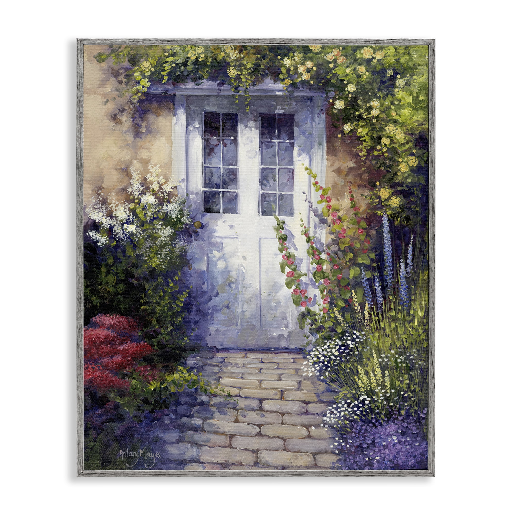 Stupell Industries Back Doorway Plants Buildings & Architecture Painting Gray Framed Art Print Wall Art, 11 x 14