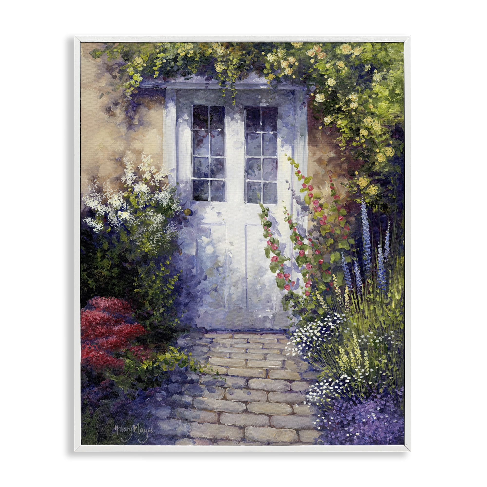 Stupell Industries Back Doorway Plants Buildings & Architecture Painting White Framed Art Print Wall Art, 16 x 20