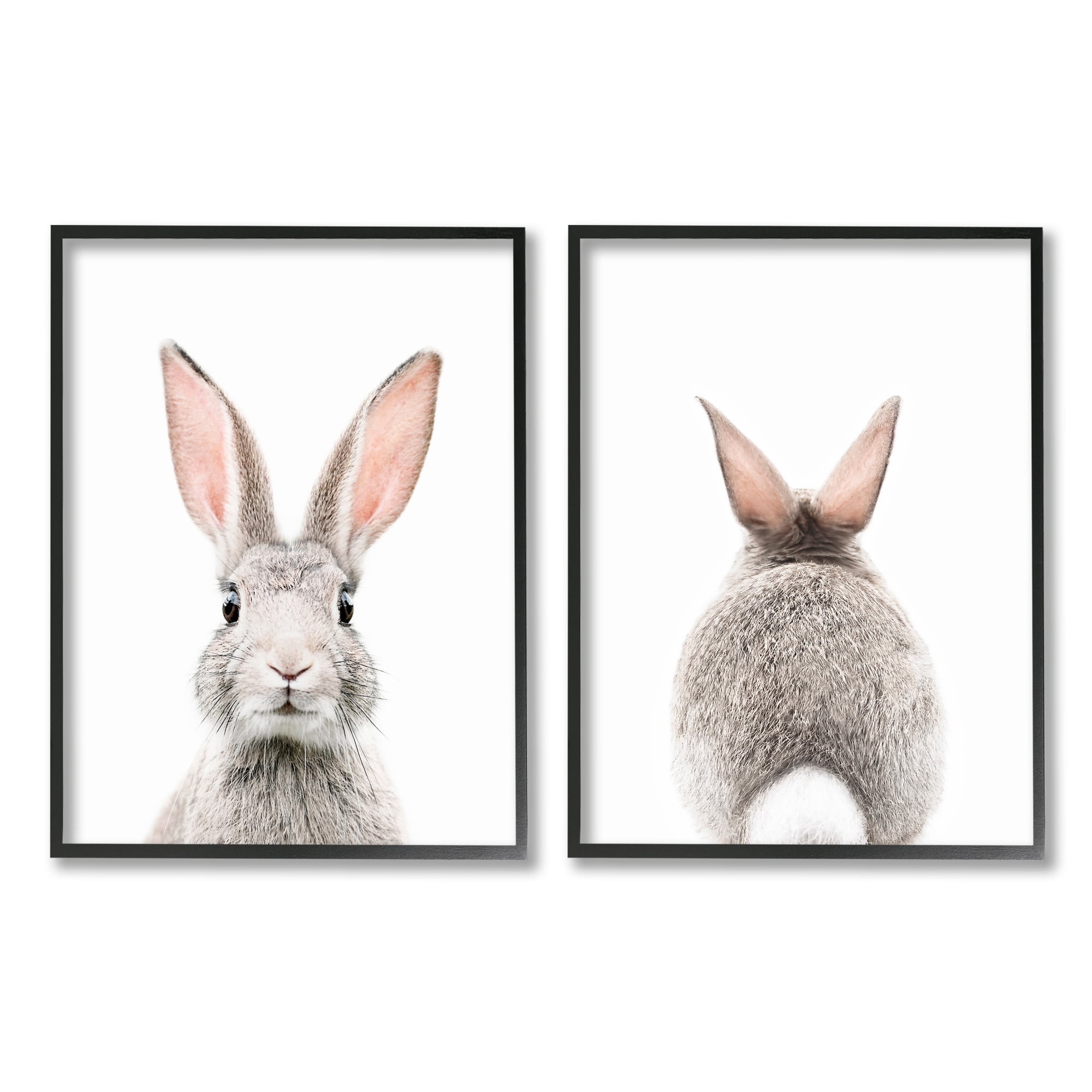 Stupell Industries Back & Front Bunnies Animals & Insects Painting Black Framed Art Print Wall Art, 16 x 20, Set of 2