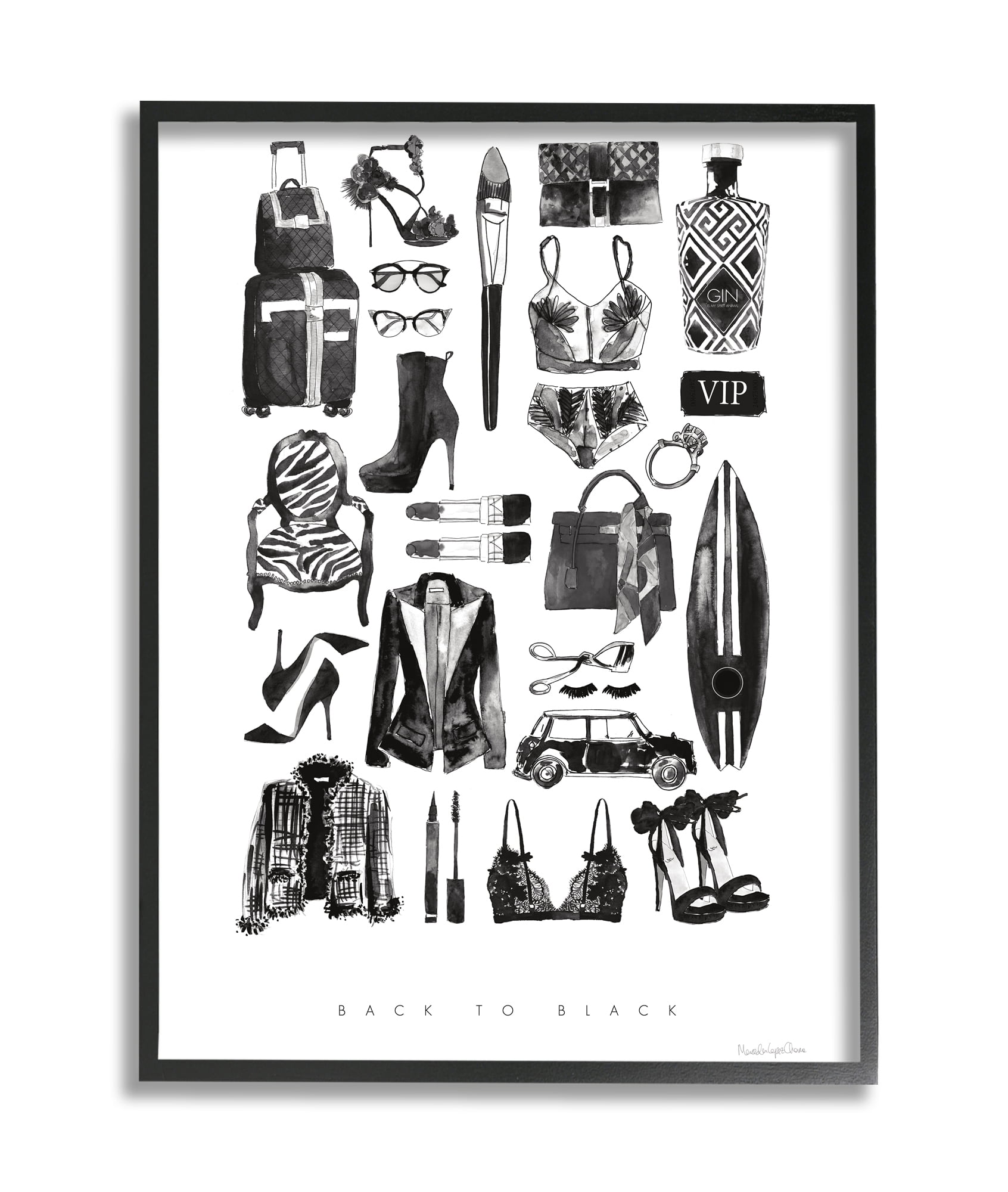 Stupell Industries Back to Black Quote Glam Fashion Mood Board Black ...