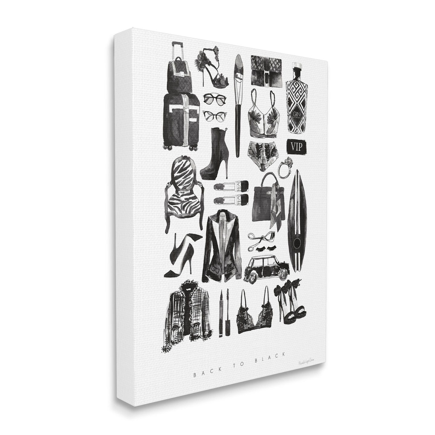 Stupell Industries Back to Black Quote Glam Fashion Mood Board Canvas Wall Art, 16 x 20, Design by Mercedes Lopez Charro