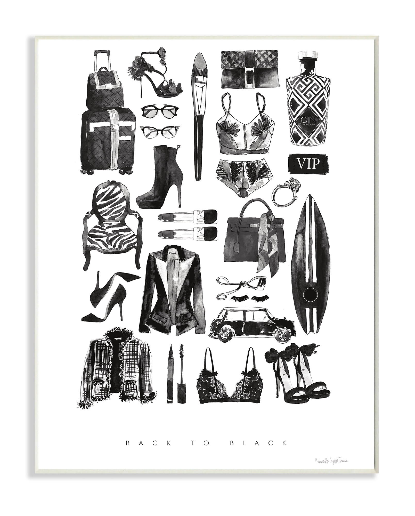 Stupell Industries Back to Black Quote Glam Fashion Mood Board Canvas Wall Art, 24 x 30, Design by Mercedes Lopez Charro