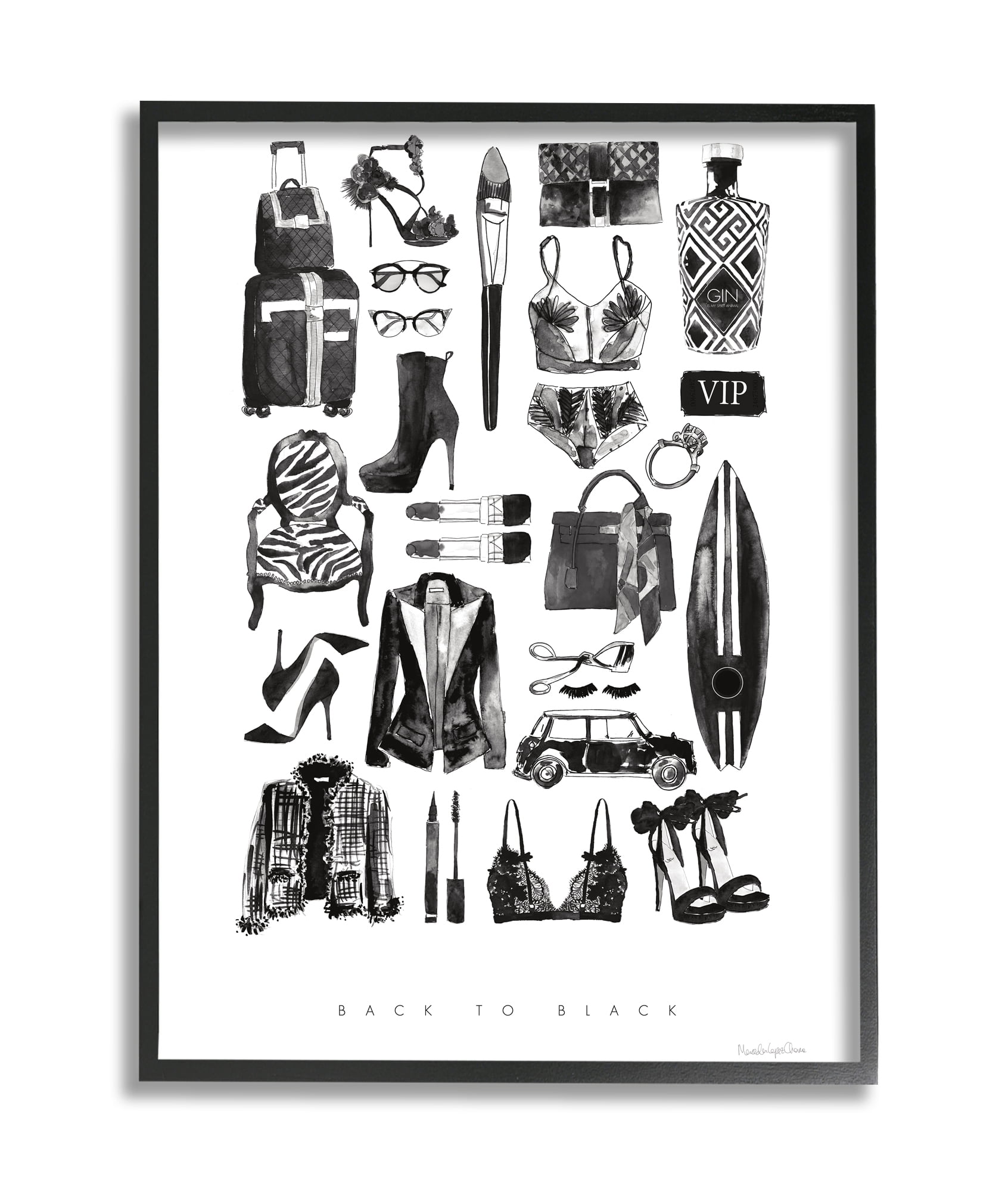 Stupell Industries Back to Black Quote Glam Fashion Mood Board Canvas Wall Art, 36 x 48, Design by Mercedes Lopez Charro