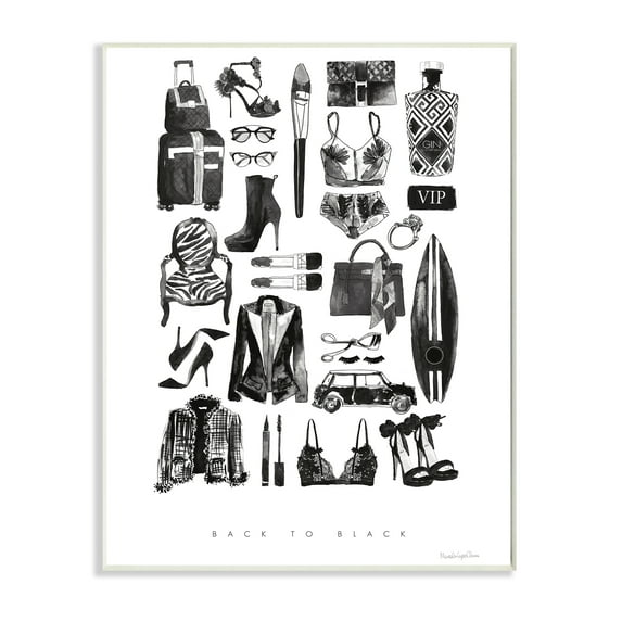 Stupell Industries Back to Black Quote Glam Fashion Mood Board Wall Plaque, 13 x 19, Design by Mercedes Lopez Charro