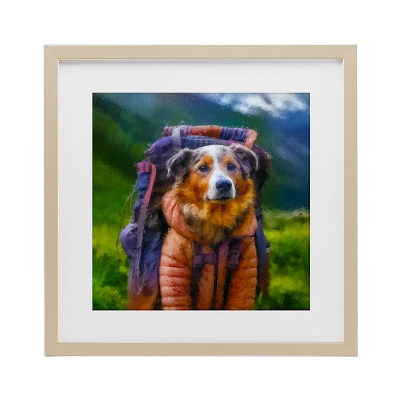 Stupell Industries Eclectic Backpacking Hiker Dog Birch Framed Print Under Glass, 16 x 16, by Sean Parnell