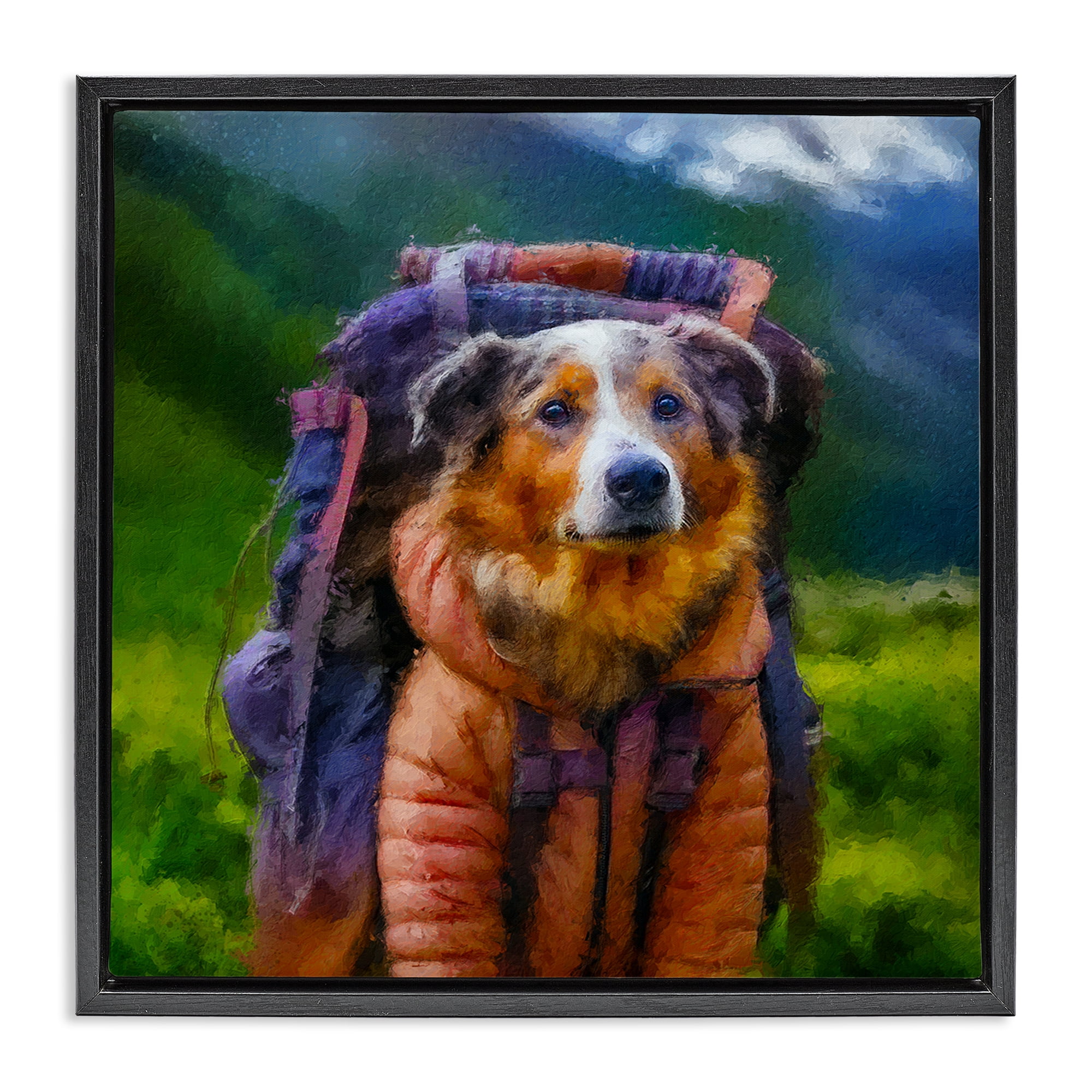 Stupell Industries Backpacking Hiker Dog Black Framed Floater Canvas Wall Art, design by Sean Parnell