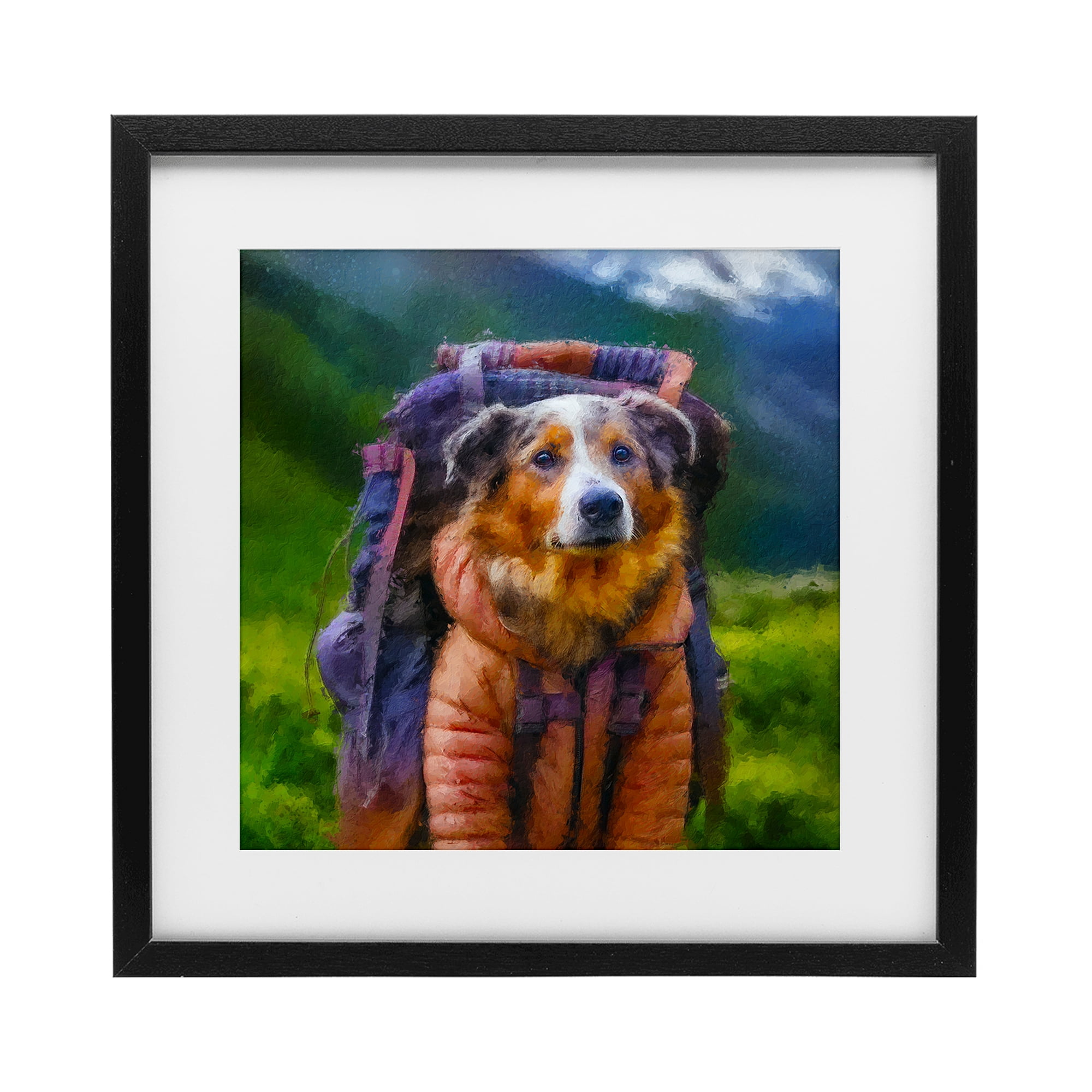 Stupell Industries Backpacking Hiker Dog Black Framed Print Under Glass, design by Sean Parnell